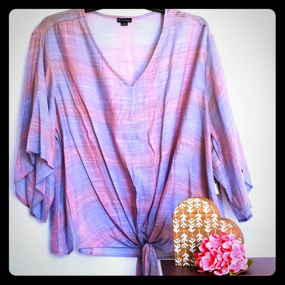 new directions Tops - New Direction Plus Size Tie Front Plaid Top 2X